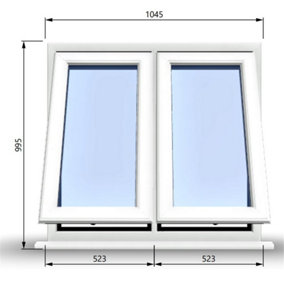 1045mm (W) x 995mm (H) PVCu StormProof Casement Window - 2 Vertical Bottom Opening Windows -  White Internal & External