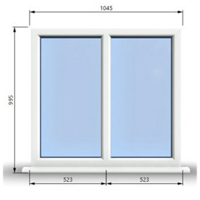 1045mm (W) x 995mm (H) PVCu StormProof Casement Window - 2 Vertical Panes Non Opening Windows -  White Internal & External