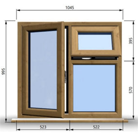 1045mm (W) x 995mm (H) Wooden Stormproof Window - 1 Opening Window (LEFT) - Top Opening Window (RIGHT) - Toughened Safety Glass