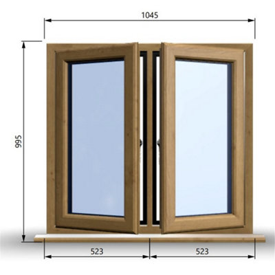 1045mm (W) x 995mm (H) Wooden Stormproof Window - 2 Opening Windows (Left & Right) - Toughened Safety Glass