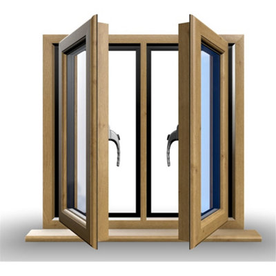 1045mm (W) x 995mm (H) Wooden Stormproof Window - 2 Opening Windows (Left & Right) - Toughened Safety Glass - 8
