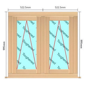 1045mm (W) x 995mm (H) Wooden Stormproof Window - 2 Opening Windows (Opening from Bottom) - Toughened Safety Glass