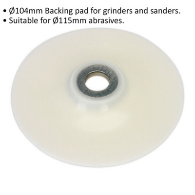 104mm Grinder and Sander Backing Pad - Suits 115mm Abrasives - Angle Grinder
