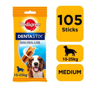 105 Pedigree Dentastix Daily Dental Sticks Dog Treats Medium Dog Chews