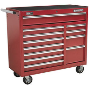 1050 x 465 x 1050mm 12 Drawer RED Portable Tool Chest Locking Mobile Storage Box