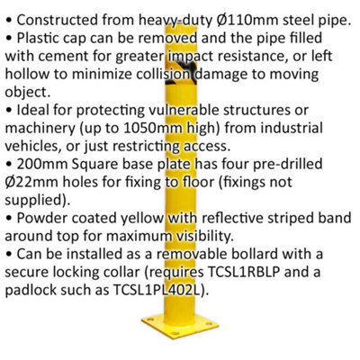 1050mm Anti-Collision Safety Bollard - Car Park / Warehouse Floor Mounted Post
