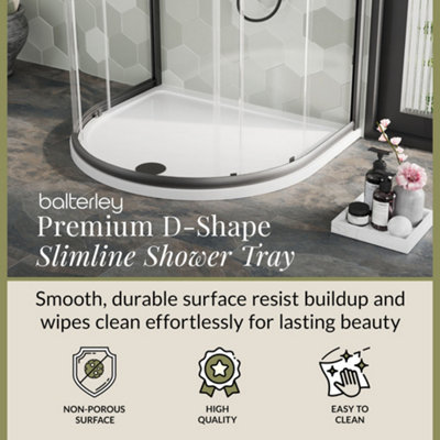 1050mm Premium D Shape Shower Tray - White