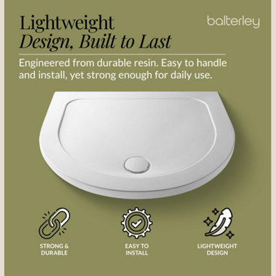 1050mm Premium D Shape Shower Tray - White - 3