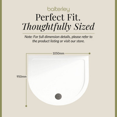 1050mm Premium D Shape Shower Tray - White - 4