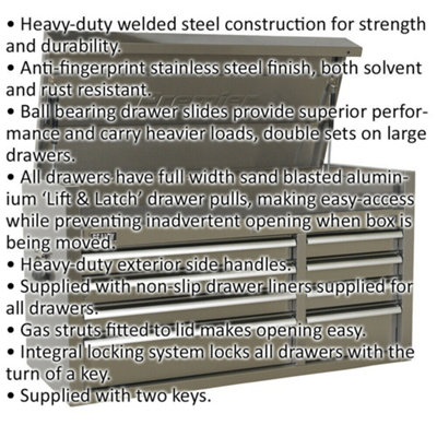 1055 x 450 x 565mm PREMIUM Stainless Steel Topchest Tool Chest 8 Drawer Storage