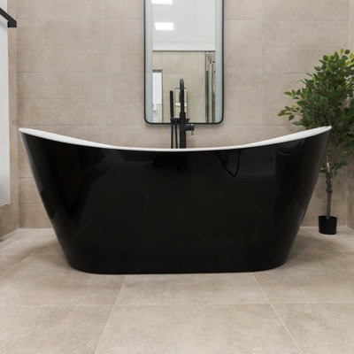 Viktor Benson Taha 1700 X 800 Freestanding BathBlack White Waste Slim Oflow from B&Q