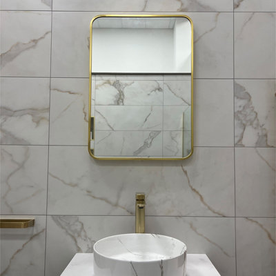 Brushed Brass 700mm X 500mm Plain Frame Mirror (13627) from B&Q