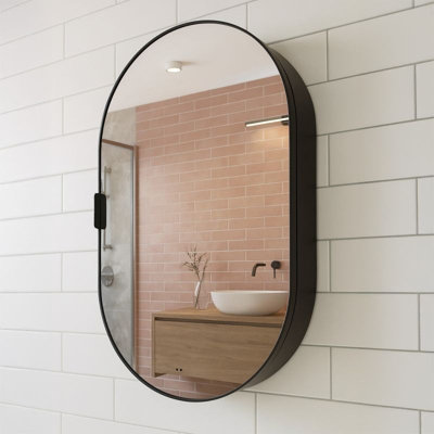 Tablet Backlit Led Mirror Cabinet 800 X 500mm With DemisterBlack from B&Q
