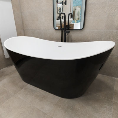 Viktor Benson Taha 1500mm Freestanding BathBlack White Waste Slim Overflow from B&Q