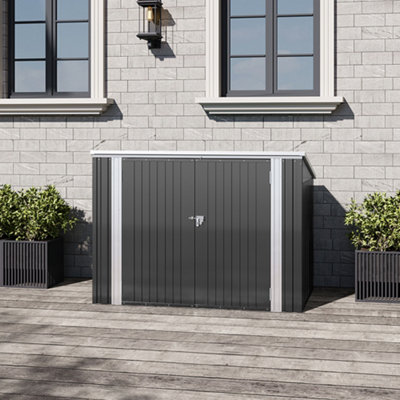 105cm D Heavy Duty Steel Outdoor Garden Storage Shed with Sloping Roof and Locking System, Charcoal Black Finish