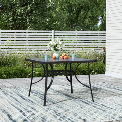 105cm W Square Outdoor Garden Coffee Table with Rippled Tempered Glass Top and Parasol Hole