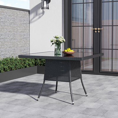 105cm W Square Wicker Outdoor Garden Dining Table with Parasol Hole