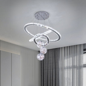 105W Morden Crystal LED Ceiling Pendant Light Chrome Finish Cool White Light 70cm Dia