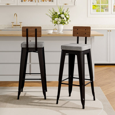 106.5cm H Metal Bar Stools Set of 2 Kitchen Counter Chairs with Back and Cushion for Dining Room