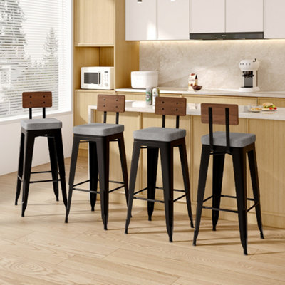 H Metal Bar Stools Set of Kitchen Counter Chairs with