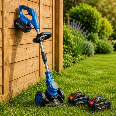  - White Winds Limited 21V Cordless Grass TrimmerWheeled Lawn Edger With 2 Batteries