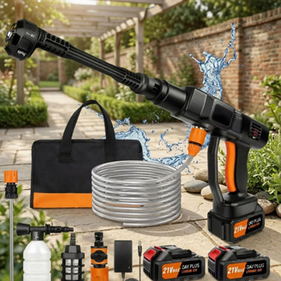 Cordless Pressure Washer With 2 Batteries And 6 In 1 Nozzle For Garden Cleaning And Watering from B&Q