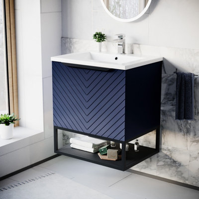 Nes Home 600Mm Wall Hung Drawers Basin Vanity Frame & Handle Blue/Black
