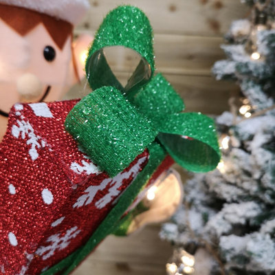 107cm Warm White LED Lit Elf Character with Present Christmas Decoration in Green and Red - 4