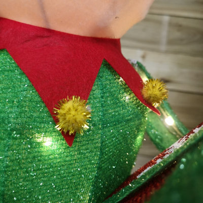 107cm Warm White LED Lit Elf Character with Present Christmas Decoration in Green and Red - 6