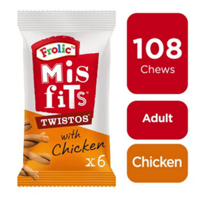108 Misfits Frolic Twistos Dog Treats Chicken Dog Chews (18x105g)