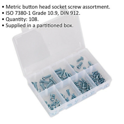 108 Piece Button Head Socket Screw Assortment - M5 to M10 - High 