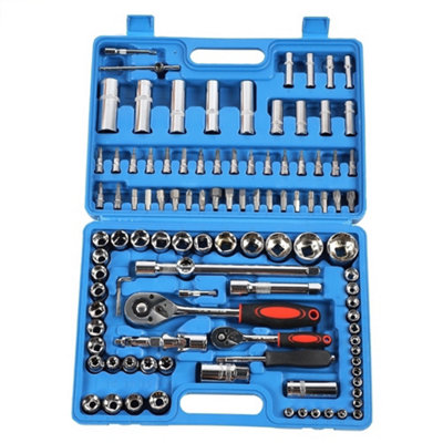 108-Piece Ratchet Wrench Set with 1/4" & 1/2" CR40 Steel Sockets and Tool Case