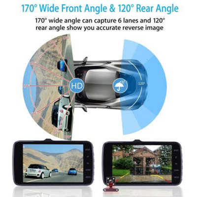 1080P HD DUAL LENS DASH CAMERA WITH FRONT AND REAR CAMERA AND 4" LCD SCREEN & 32GB SD CARD