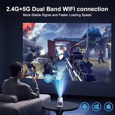 Projector With WiFi And Bluetooth, Support Decoding Projector 4K, 1200 ANSI 180° Rotatable With Native 1080P Mini Projector, Auto Keystone, Portable Smart Outdoor Home Movie Projectors | Guatemala