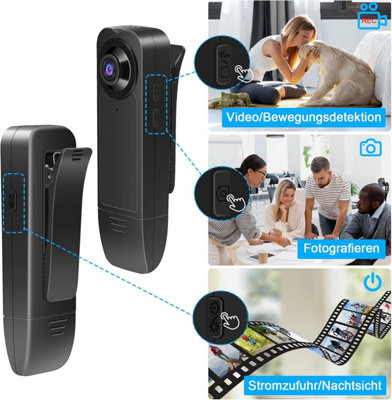 Kaysunlink Caméra Corporelle Avec Enregistrement Audio Et Vidéo 1080P FHD Mini Police Portable Petit Caméscope Personnel Sport Action Enregistreur Vidéo Extérieur (128 Go