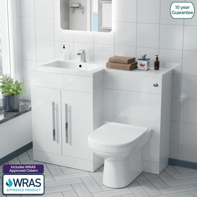 Nes Home Debra Bathroom White L-Shape Lh Basin Vanity Unit Btw Wc Toilet 1100mm from B&Q