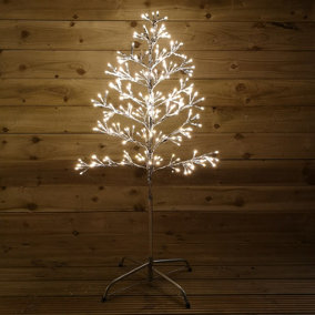 108cm Warm White 230 LED Silver Christmas Tree Metal Frame Light Up Silhouette