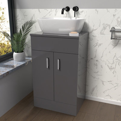 B&Q -  500mm Anthracite Vanity Unit With Countertop & Rounded Rectangle Basin