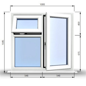 1095mm (W) x 1045mm (H) PVCu StormProof  - 1 Opening Window (RIGHT) - Top Opening Window (LEFT) - Toughened Safety Glass - White