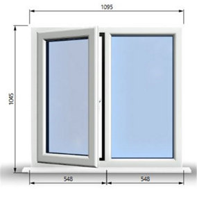 1095mm (W) x 1045mm (H) PVCu StormProof Casement Window - 1 LEFT Opening Window -  Toughened Safety Glass - White