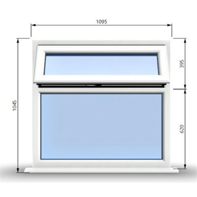 1095mm (W) x 1045mm (H) PVCu StormProof Casement Window - 1 Top Opening Window - 70mm Cill - Chrome Handles -  White