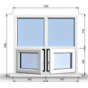 1095mm (W) x 1045mm (H) PVCu StormProof Casement Window - 2 Bottom Opening Windows - Toughened Safety Glass - White