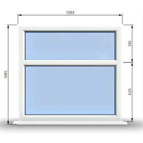 1095mm (W) x 1045mm (H) PVCu StormProof Casement Window - 2 Horizontal Panes Non Opening Windows -  White Internal & External