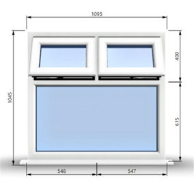 1095mm (W) x 1045mm (H) PVCu StormProof Casement Window - 2 Top Opening Windows -  Toughened Safety Glass - White