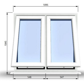 1095mm (W) x 1045mm (H) PVCu StormProof Casement Window - 2 Vertical Bottom Opening Windows -  White Internal & External
