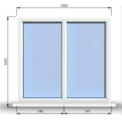 1095mm (W) x 1045mm (H) PVCu StormProof Casement Window - 2 Vertical Panes Non Opening Windows -  White Internal & External
