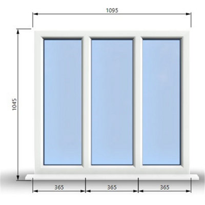1095mm (W) x 1045mm (H) PVCu StormProof Casement Window - 3 Panes Non Opening Window -  White Internal & External