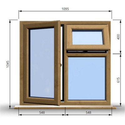 1095mm (W) x 1045mm (H) Wooden Stormproof Window - 1 Opening Window (LEFT) - Top Opening Window (RIGHT) - Toughened Safety Glass