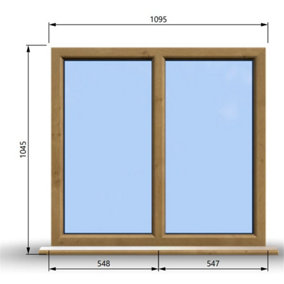 1095mm (W) x 1045mm (H) Wooden Stormproof Window - 2 Non-Opening Windows - Toughened Safety Glass