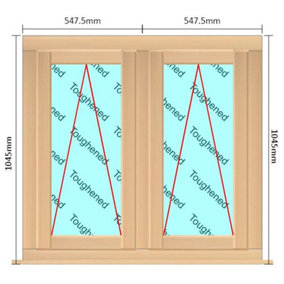 1095mm (W) x 1045mm (H) Wooden Stormproof Window - 2 Opening Windows (Opening from Bottom) - Toughened Safety Glass